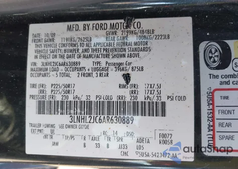 2010 Lincoln Mkz from USA, damaged, VIN 3LNHL2JC6AR630889